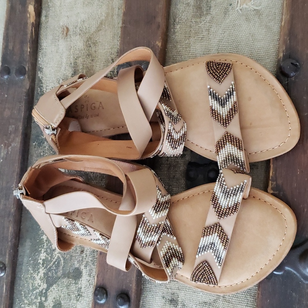 Size 38 Brown with beading Aspiga hand made leather sandals